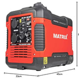 Matrix Notstromaggregat Benzin leise 2000 Watt Inverter Stromerzeuger Stromgenerator mit USB Stromaggregat digitaler Generator Eco Modus sehr leise PG 2000i-USB | 4 Takt | 2x230V | 12V | 2xUSB | 23kg