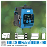 Güde Inverter Stromerzeuger ISG 3200-2 (4-Takt Motor, Benzin, 4,5/6,1 (kW/PS), 2x 230 V, 1x 12 V, 2x USB, max. 3500 W, Laufzeit bis 7,5 h, Tank 7,8 l, ECO-Funktion, Re-Start-Knopf, Fahrwerk, TÜV/GS)
