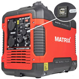 Matrix Notstromaggregat Benzin leise 2000 Watt Inverter Stromerzeuger Stromgenerator mit USB Stromaggregat digitaler Generator Eco Modus sehr leise PG 2000i-USB | 4 Takt | 2x230V | 12V | 2xUSB | 23kg