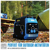 Güde Inverter Stromerzeuger ISG 3200-2 (4-Takt Motor, Benzin, 4,5/6,1 (kW/PS), 2x 230 V, 1x 12 V, 2x USB, max. 3500 W, Laufzeit bis 7,5 h, Tank 7,8 l, ECO-Funktion, Re-Start-Knopf, Fahrwerk, TÜV/GS)