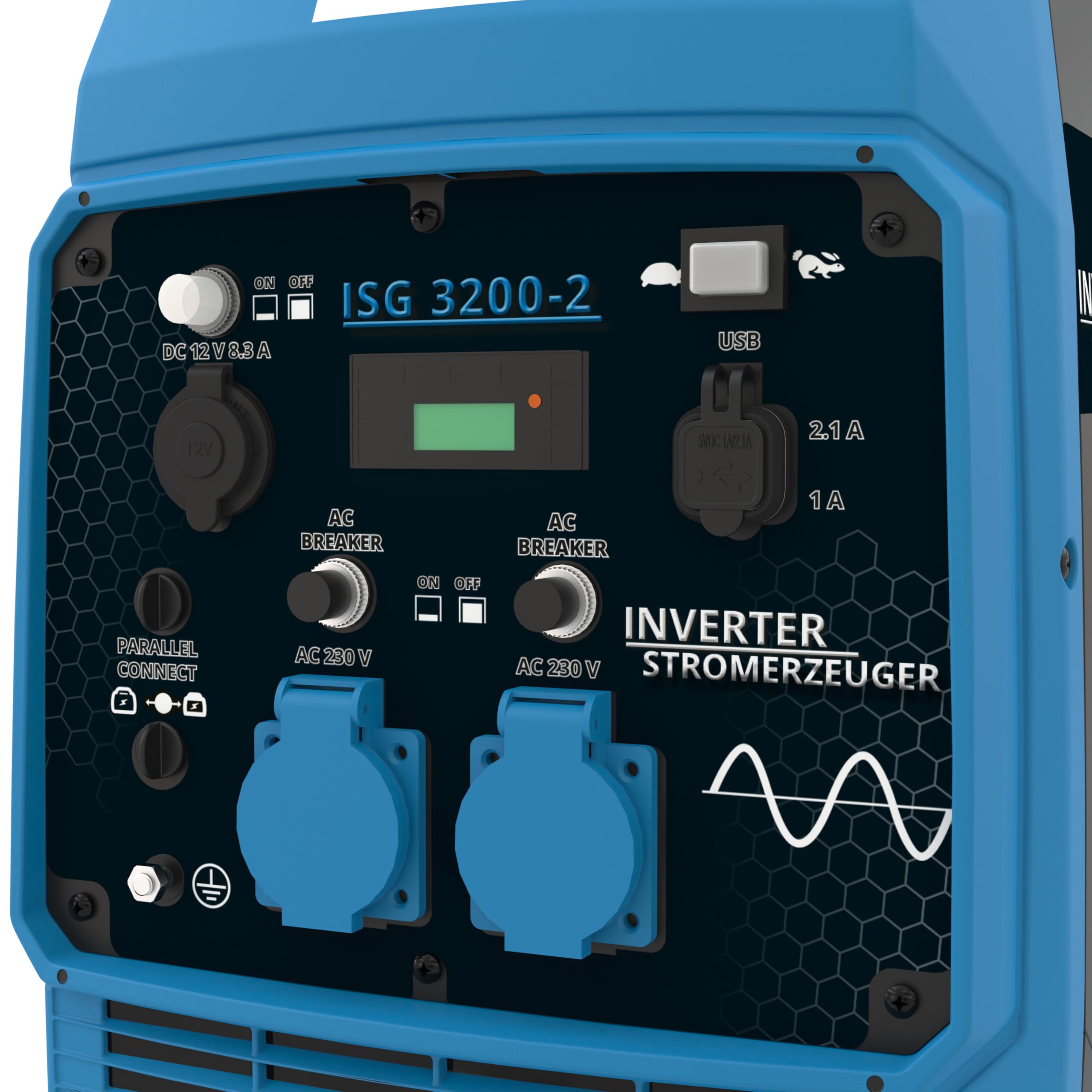 Güde Inverter Stromerzeuger ISG 3200-2 (4-Takt Motor, Benzin, 4,5/6,1 (kW/PS), 2x 230 V, 1x 12 V, 2x USB, max. 3500 W, Laufzeit bis 7,5 h, Tank 7,8 l, ECO-Funktion, Re-Start-Knopf, Fahrwerk, TÜV/GS)